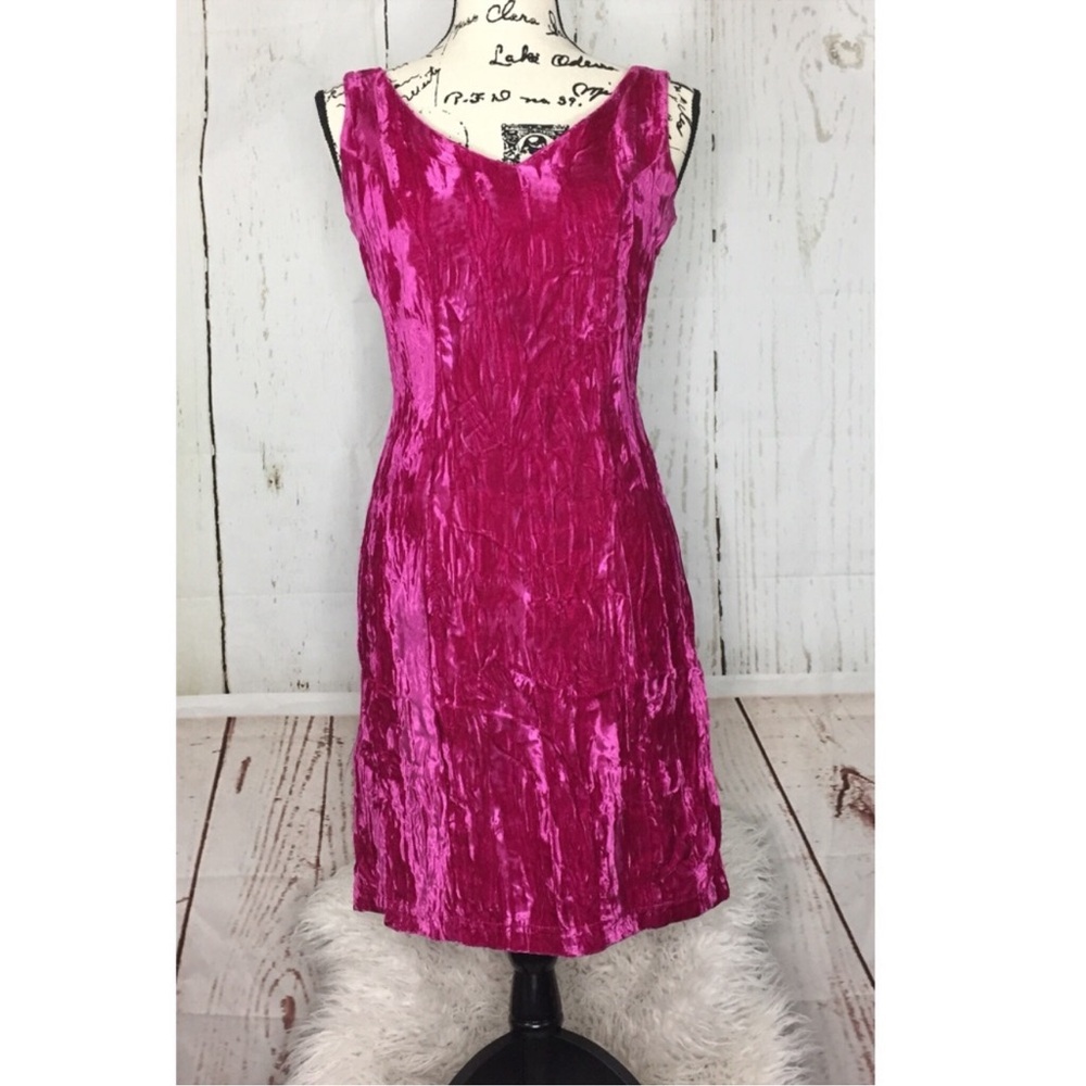 Betsey Johnson Crushed Velvet Hot Pink Dress